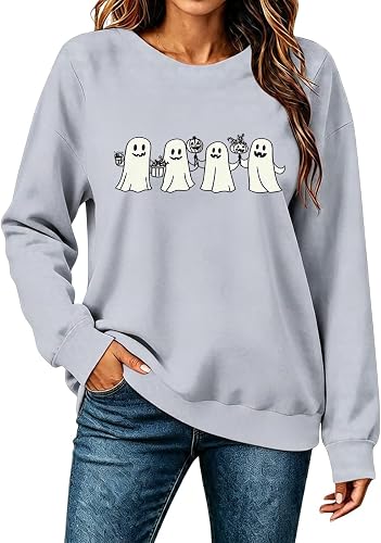 Halloween Sweatshirt for Women Halloween Ghost Going Out Tops for Women Cute Pum