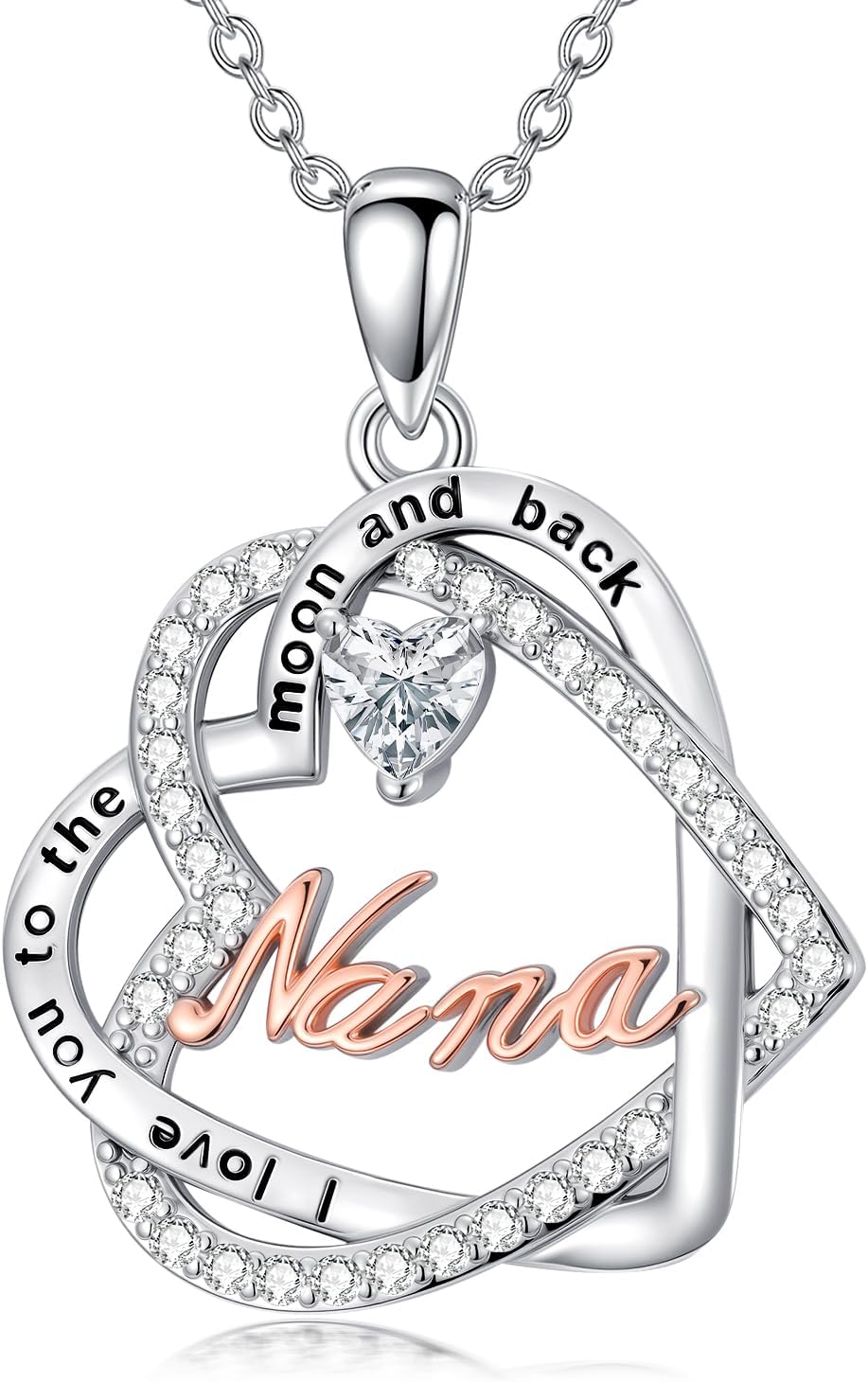 ROMANTICWORK Mother's Day Gifts for Mom 925 Sterling Silver Crystal Moonstone Gigi/Nana/Mom/Grandma Pendant Birthday Necklace Valentine's Day Birthday Gifts Jewelry for Women
