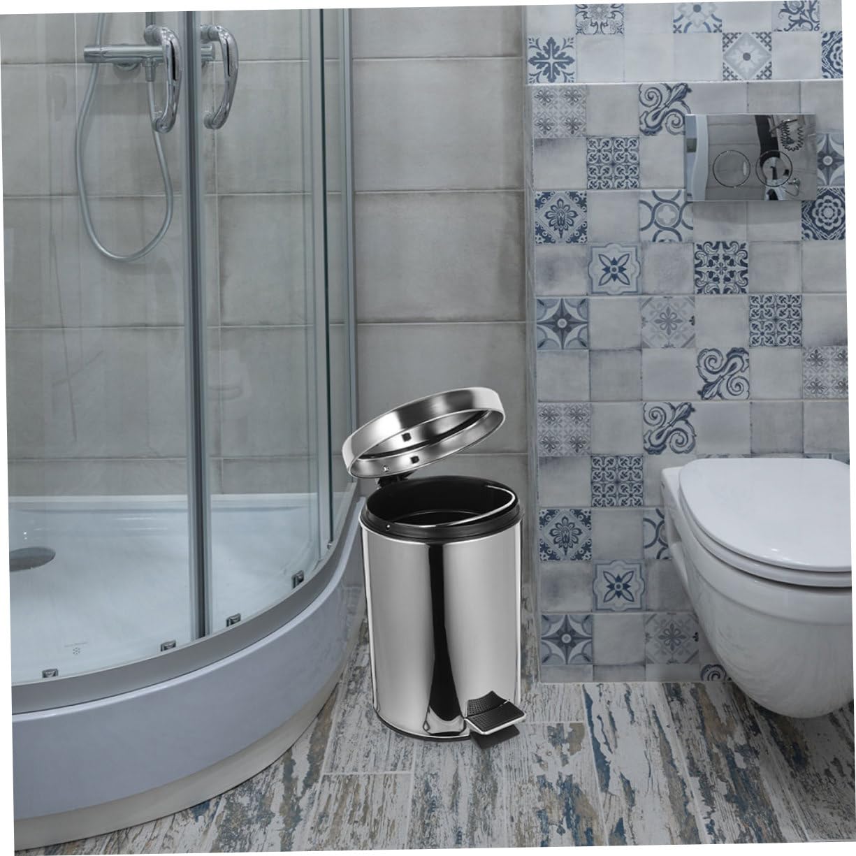 PRETYZOOM Edelstahl Mülleimer 5l mit Deckel und Tretmechanismus Kompakter und Robuster Abfalleimer für Badezimmer und Toilette Geräuscharm und Platzsparend