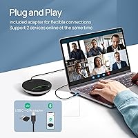 Vista 6 de Yealink Bluetooth Speakerphone SP96 Support Daisy-Chain 26H Talk Time Teams Certified 65mm Conference Speaker and 6 Microphones Smart AI