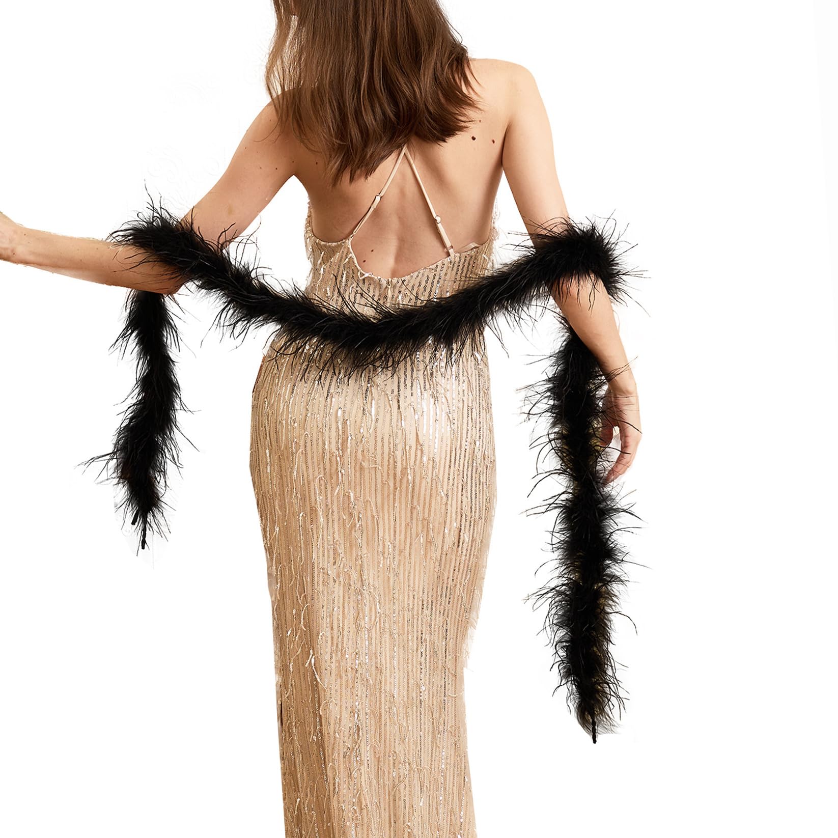 2 Yards 30g Fluffy Marabou Ostrich Feather Boa for DIY Craft Sewing Trim Home Wedding Party Decoration-Black