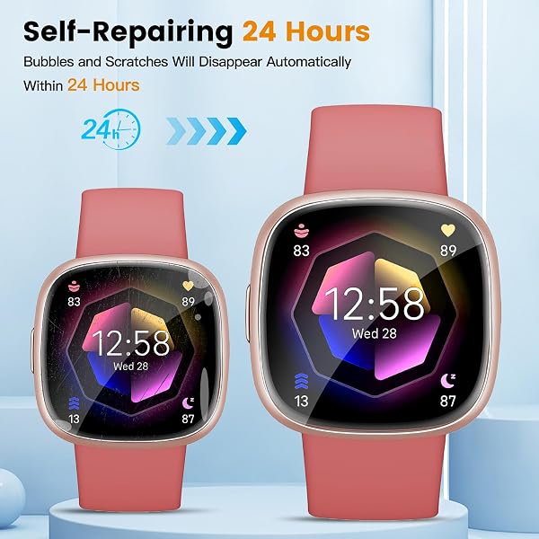 VideoSecu 4 Stück für Panzerglas für Fitbit Versa 3/Fitbit Versa 4/Fitbit Sense 2/Fitbit Sense Schutzfolie, Selbstheilende Schutzglas, Blasenfrei, Kratzfeste, Anti-Fingerabdruck Displayschutz - 5
