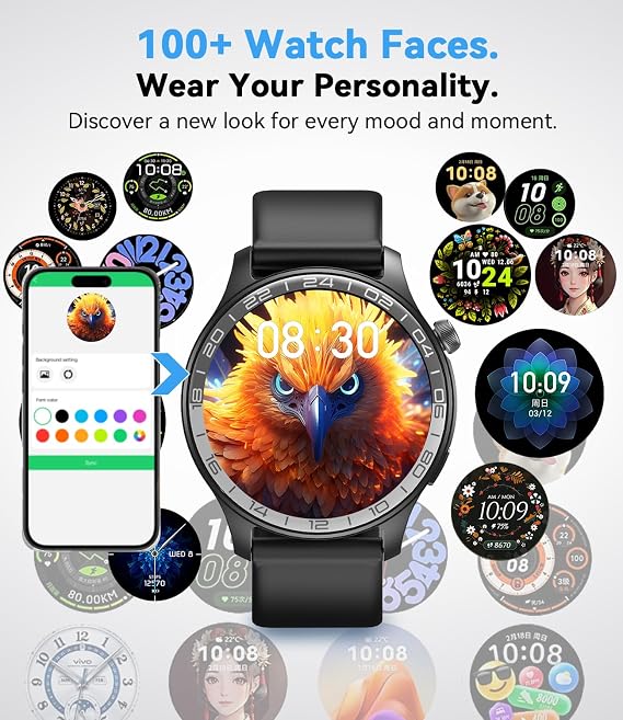 Smart Watch for Men Fitness Tracker: Military 1.43'' AMOLED Mens Watches Running Waterproof Smartwatch Android Phones iPhone Compatible Sleep Monitor Step Counter Pedometer