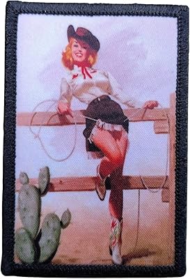 Cowgirl Leaning On Fence Morale Patch Removable Hook and Loop for Molle Gear, Operator Hat, Rucksack, Pack Bag, Backpack, Made in The USA