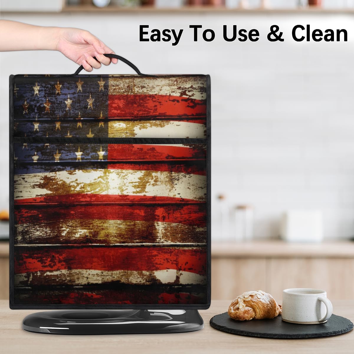 American Flag Wooden Stand Mixer Cover Compatible with 6-8 Quarts Mixer Kitchen Mixer Cover Fits Tilt Head & Bowl Lift Dust Cover of Coffee Machine