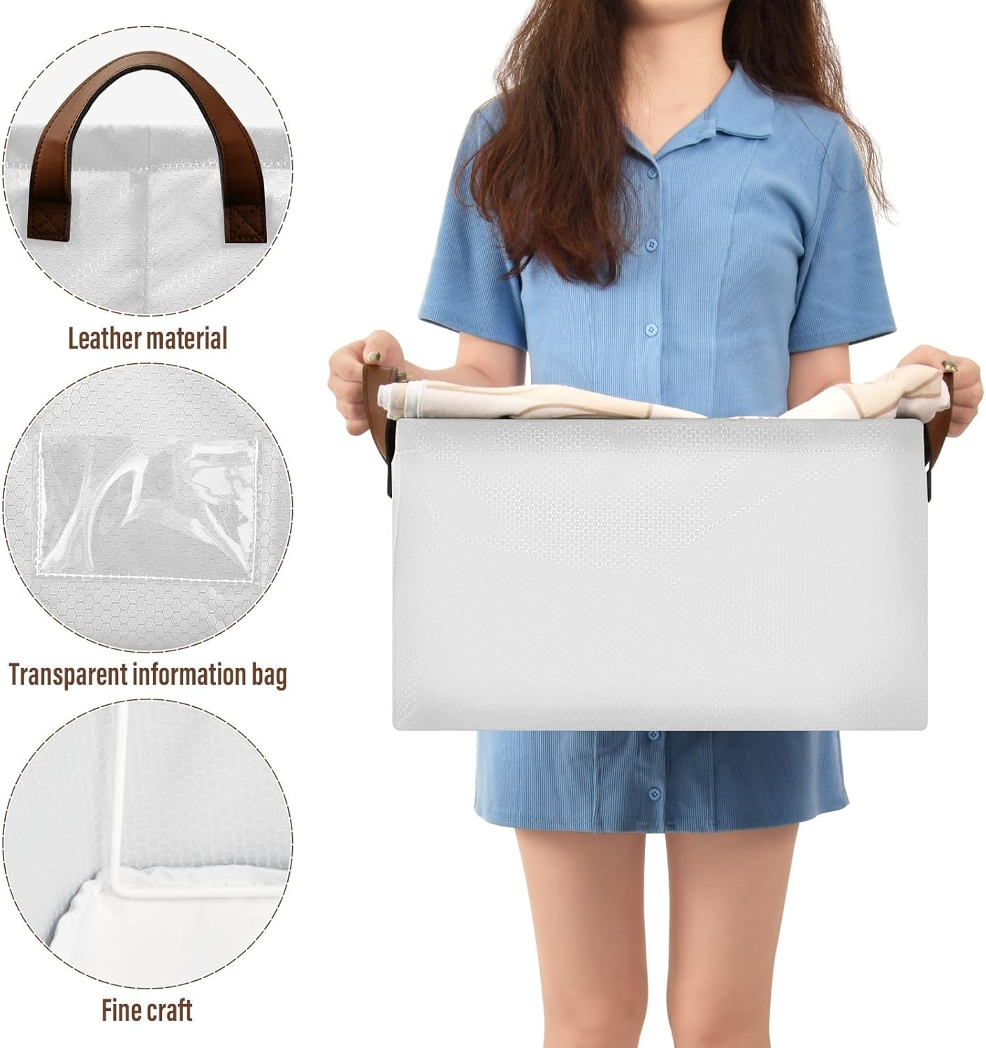 White Smoke 大型衣類収納オーガナイザー ハンドル付き 棚用収納バスケット 16.9 x 11.4 x 10インチ ビンオ