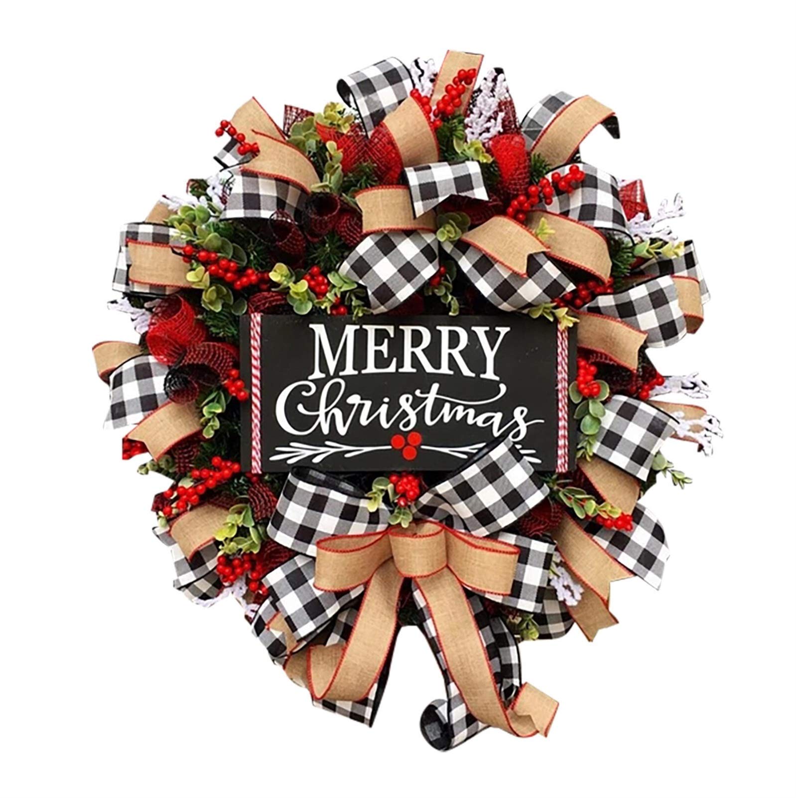Couronne de Noël artificielle de prestige, ornement de porte d'entrée baies et pommes de pin