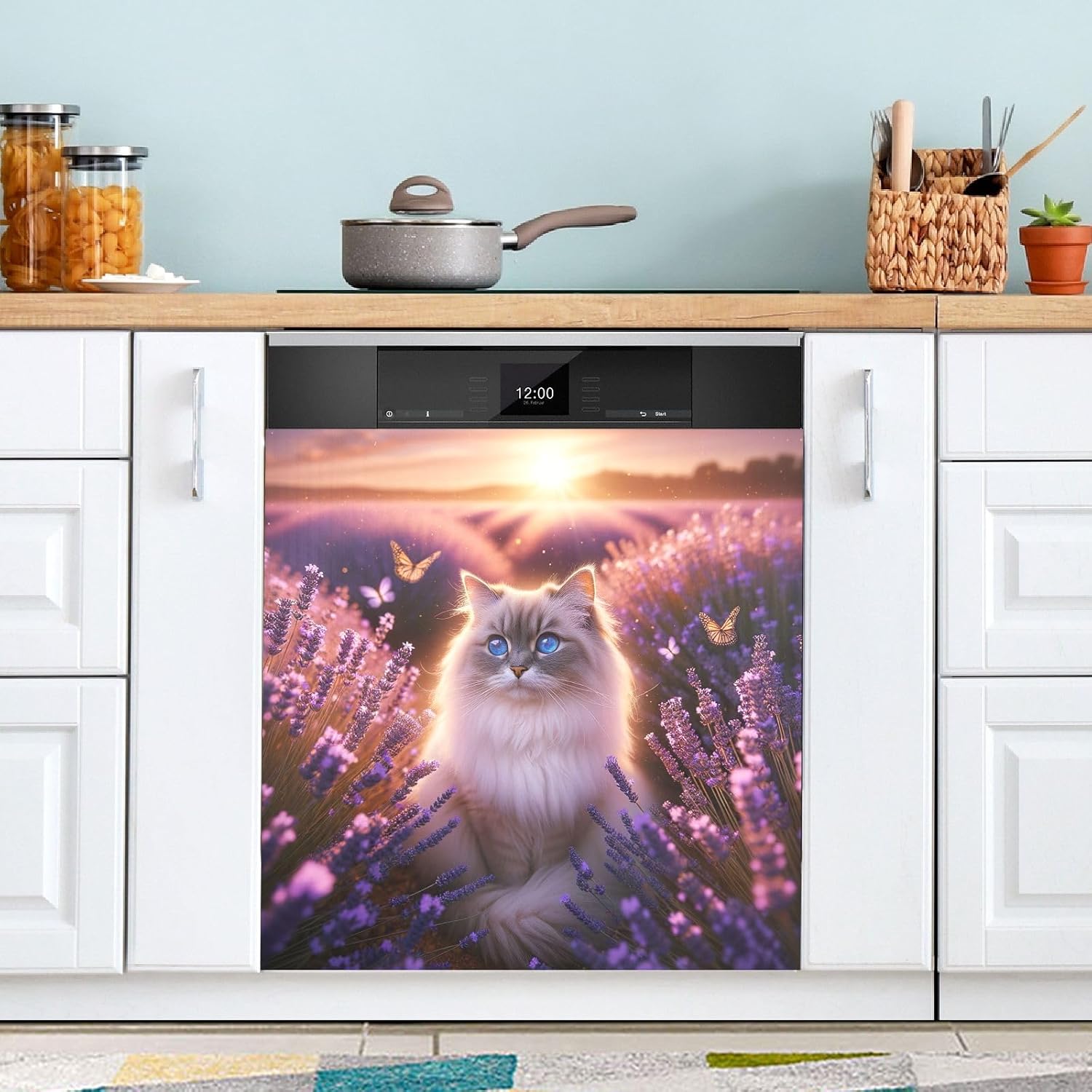 Kitchen Decor Magnetic Dishwasher Cover Sticker, Funny Frog Pink Lotus Magnetic Dishwasher Panel Decal Decorative Dish Washer Front Door Cover 23" x 26"