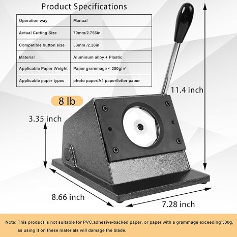 58mm / 2.28 Button Paper Cutter, Metal Graphic Punch Die Cutter Tool for Button Maker Machine, Round Circle Punch Cutter for DIY Badges, Magnets, Keychains & Crafts
