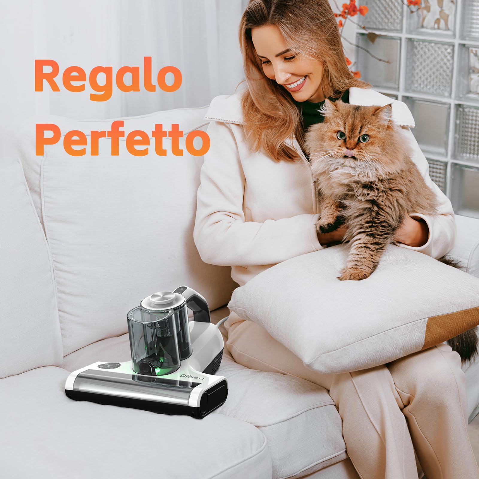 Dibea Aspirapolvere a mano per materassi, 18 kpa aspirapolvere acari per materassi, 450 W, sensore acari della polvere, indicatore LED, 60 ℃ vento caldo, ultrasonico, rimuove 99,99% cimici, batteri