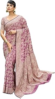 SWORNOF Women's Lucknowi Chikankari Linen cotton Woven Sarees For Women with Blouse sarees for Women Price In India