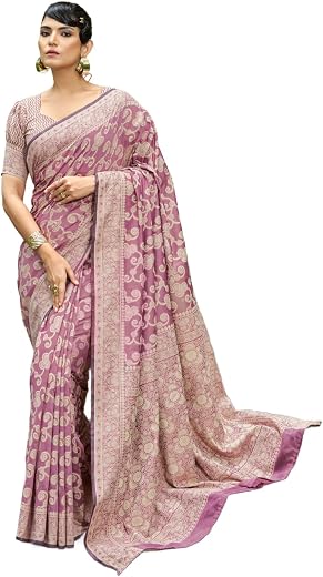 SWORNOF Women's Lucknowi Chikankari Linen cotton Woven Sarees For Women with Blouse sarees for Women