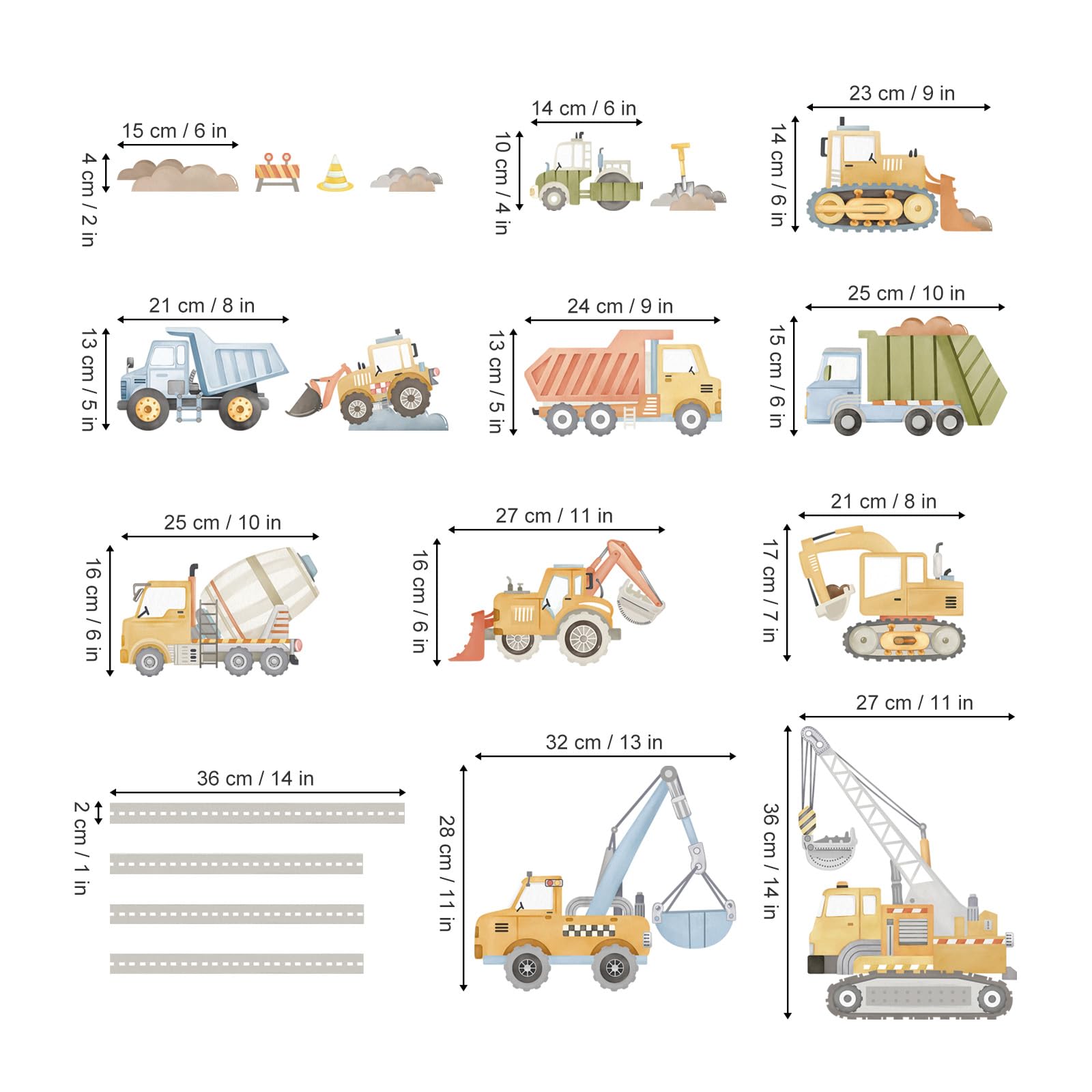 wondever Watercolor Construction Vehicles Wall Stickers Tractor Excavator Crane Peel and Stick Wall Art Decals for Kids Bedroom Boys Room Playroom - Image 4