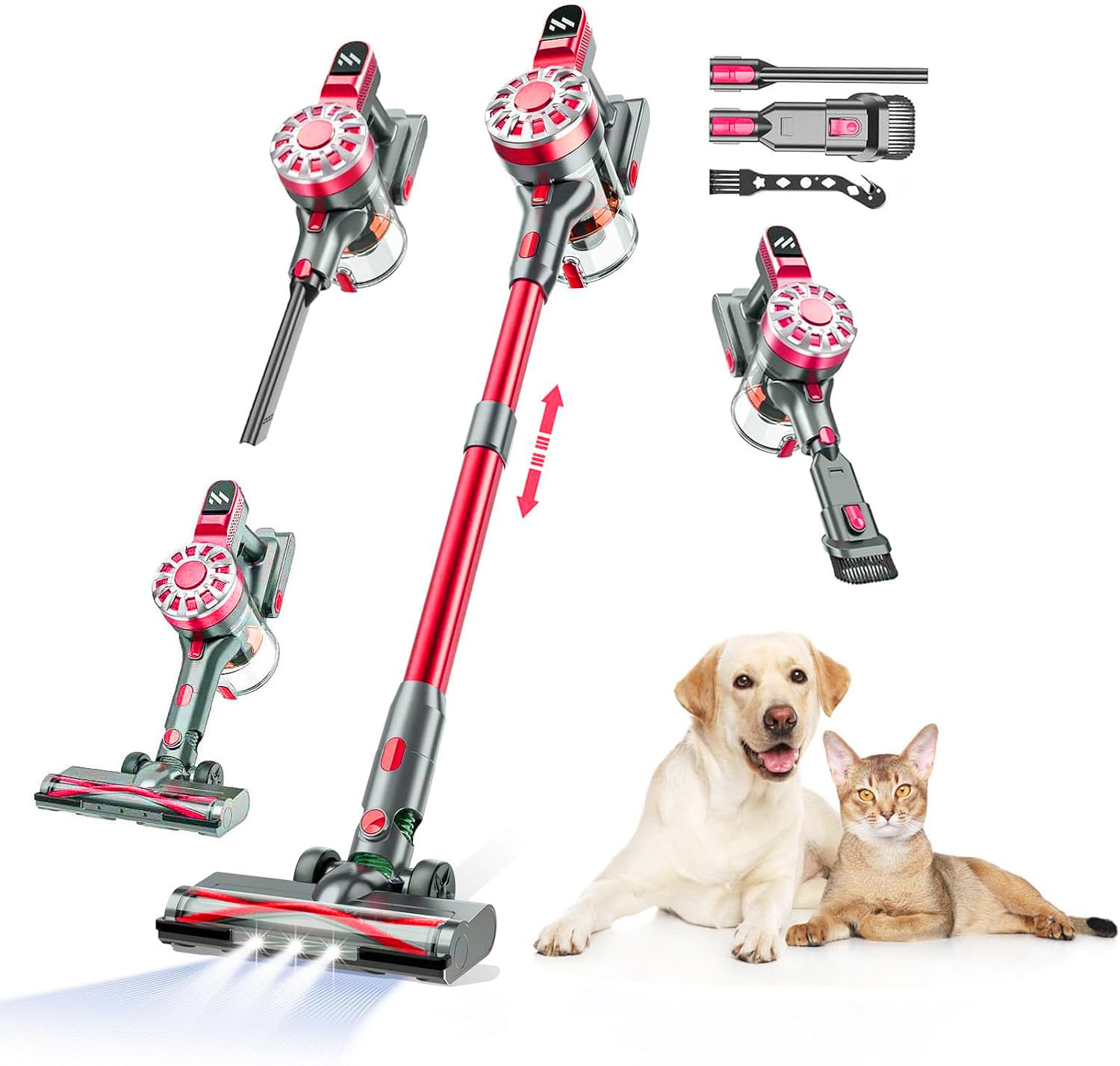 cordless vacuum cleaner for home,lightweight stick vacuum cordless rechargeable with power suction, up to 35 mins runtime, hardwood floor vacuum for pet hair,carpets,tile(rose red)