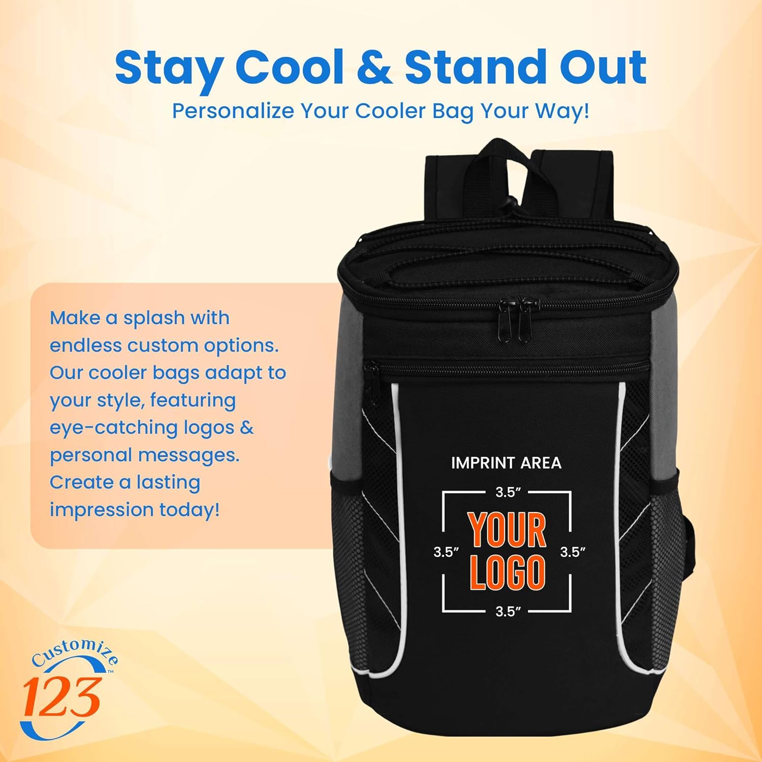 Custom Soft Cooler Bag - Personalize Your Insulated Bag | Backpack for Corporate Events or Gifts - Leak Proof Customizable Portable Cooler Bag Holds 24 Beer Cans - 14 x 10.5 x 7.3 - Customize 123