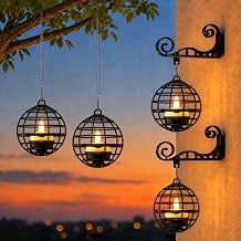 HL Solar Lanterns Outdoor Waterproof, 3-in-1 Plastic Hanging Lantern Hanging/Standing/Hook, Solar Powered LED Tea Lights Candles for Patio Garden Backyard Tree Fence Porch Deck, Auto On/Off, 4-Pack