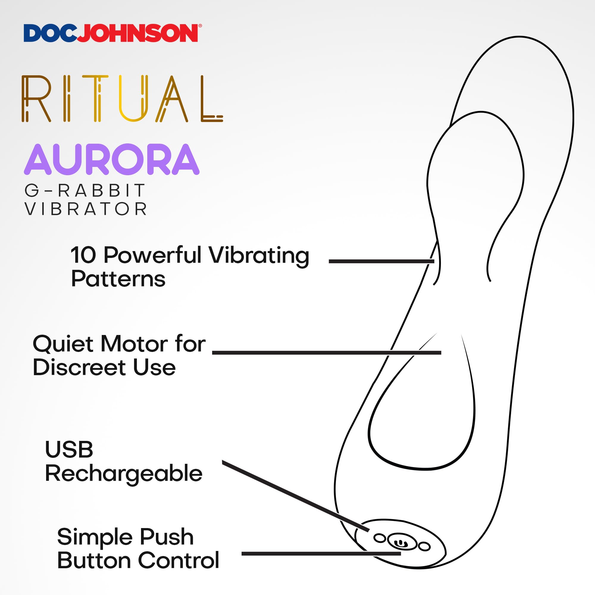 Ritual - Aura - Atmosfera di coniglio ricaricabile in silicone - Potente vibratore per coniglio con 10 potenti modelli vibranti - di Doc Johnson