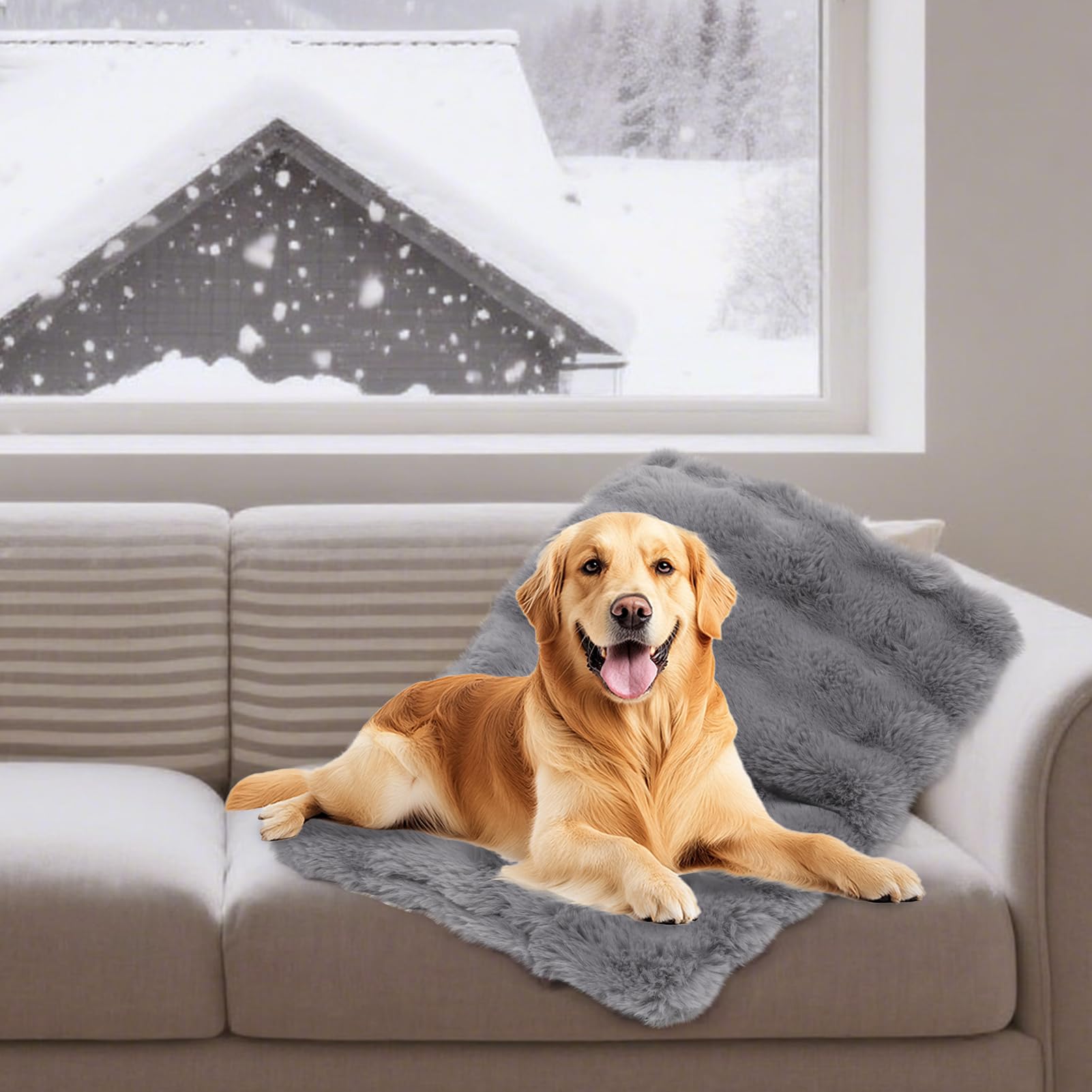 Wdmiya Selbstheizende Haustierdecke 90x60cm, Decke für Katzen & Hunde, Katzendecken Hundedecken Geräuschlos, Washbar Flauschig Selbstwärmende Thermodecke ohne Strom Kabel, Auto Haustier Decke(Grau, L)