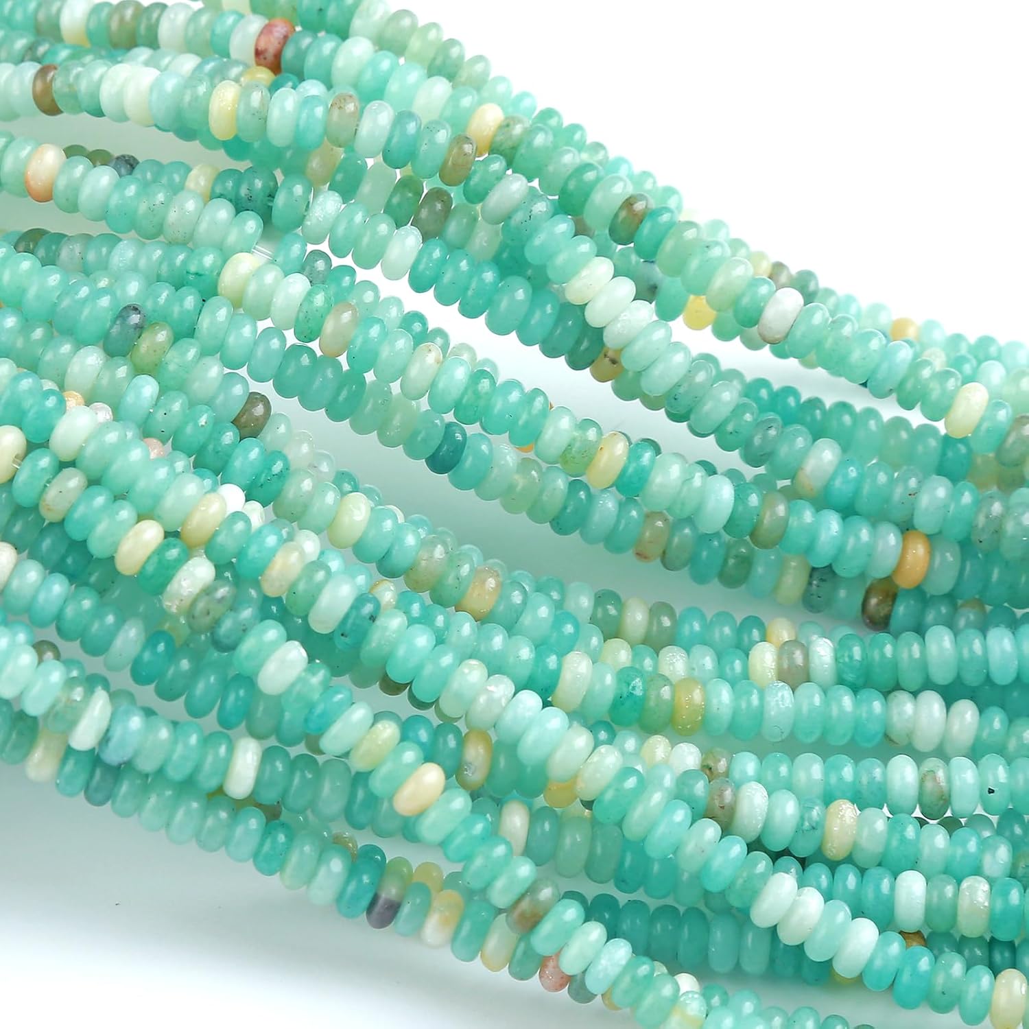 150PCS 2x4mm Natural Amazonite Rondelle Beads Abacus Disk Stone Beads Round Loose Spacer Gemstone Beads for DIY Bracelet Necklace Jewelry Making