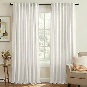 PrinceDeco Linen Jacquard Semi-Sheer Curtains, Ivory, 52 x 84 Inches, Set of 2