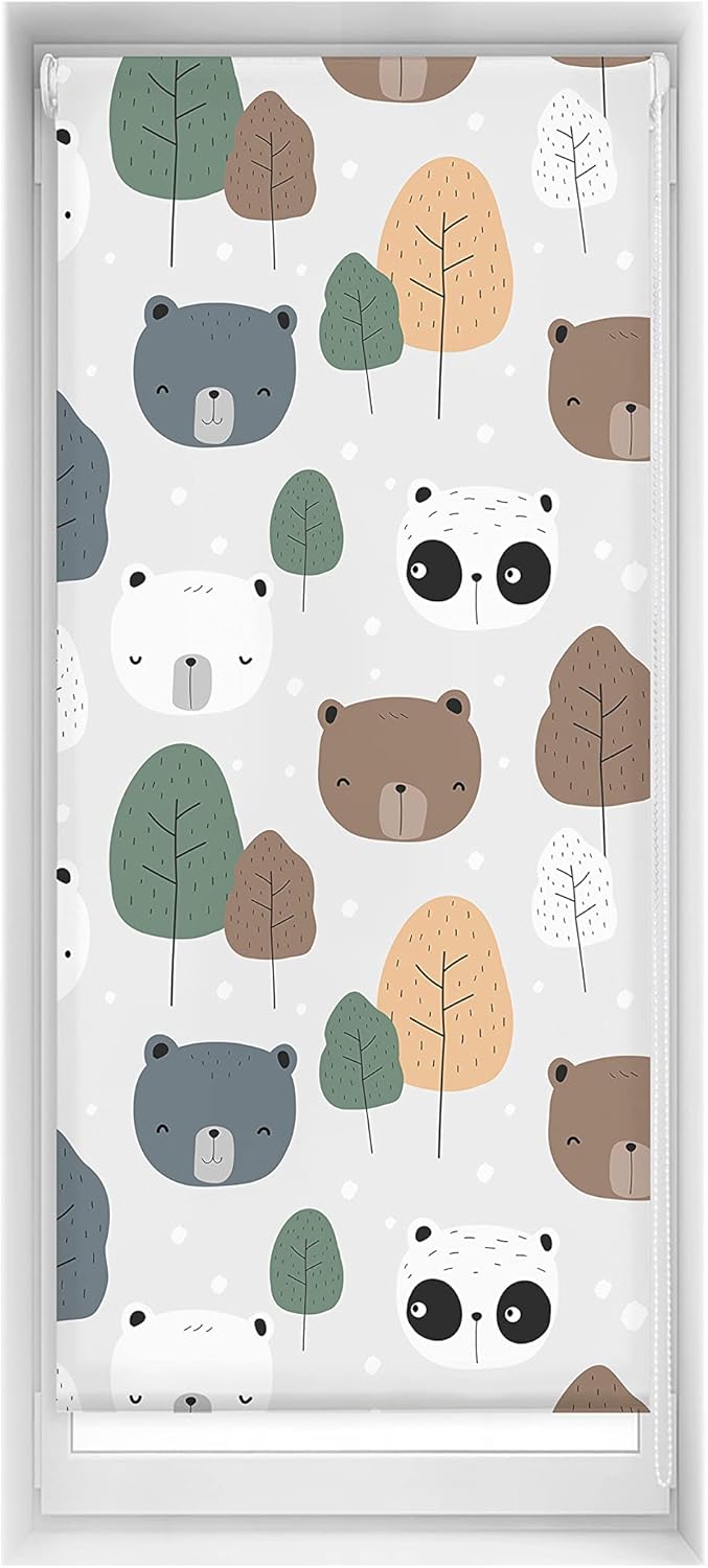 Blindecor Easy Venetian Blind, No Drilling Required, Translucent, Digital Print, Bear, 60 x 150 cm (Width x Height), Fabric Dimensions 57 x 145 cm