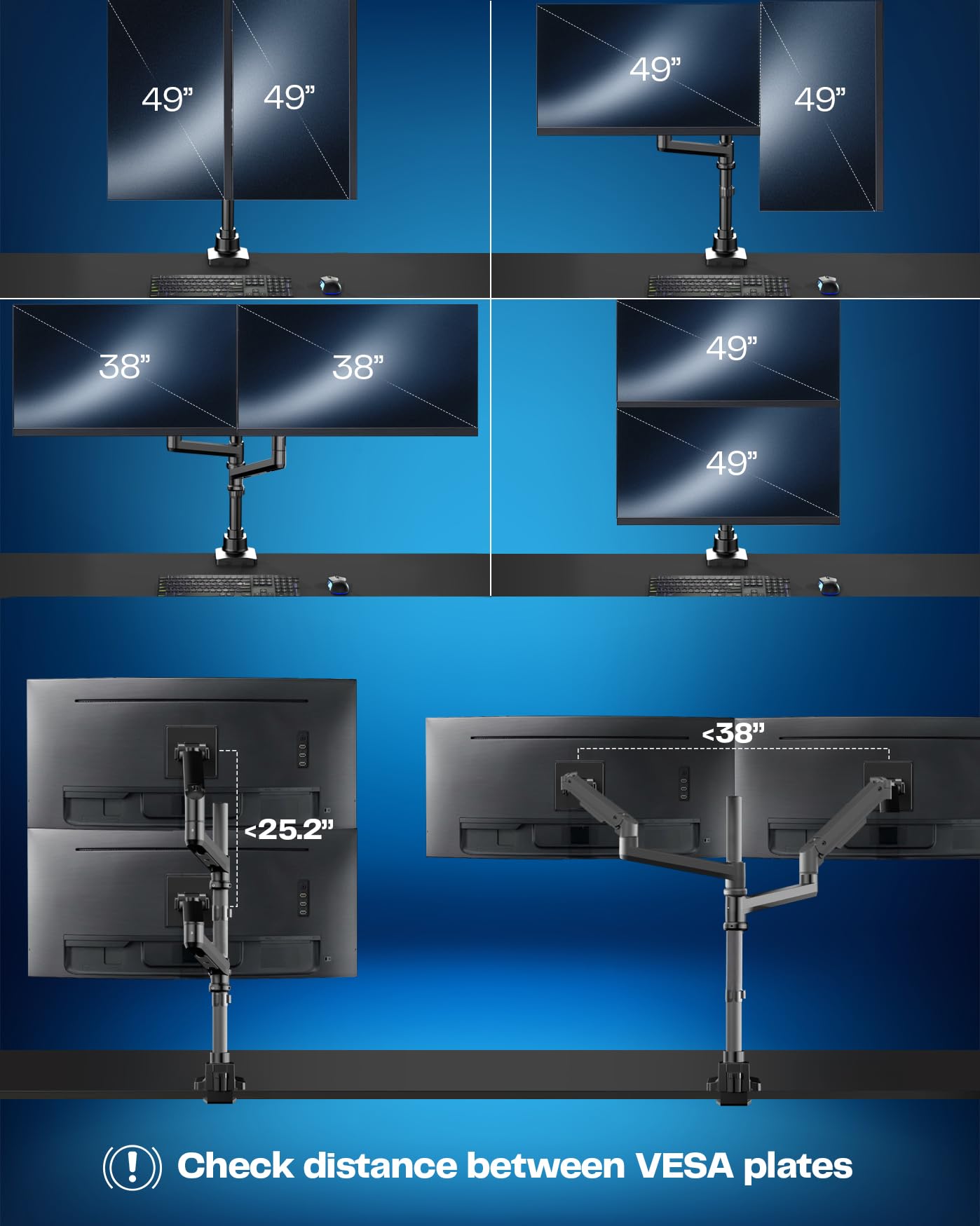VIVO uchwyt pneumatyczny Dual Ultrawide do 49 cali 20 kg czarny STAND-V120K