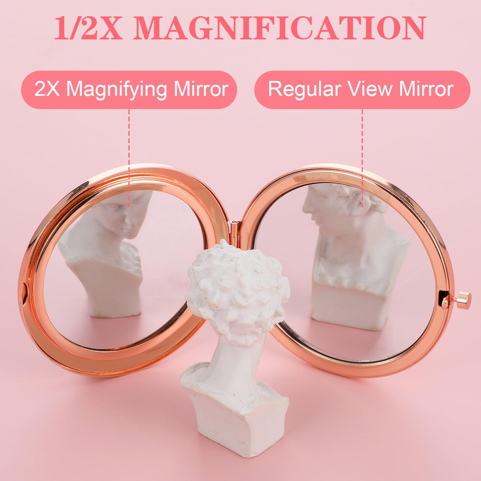 YUXIANLB 1X/2X Magnifying Compact Mirror for Purse Mix Diamond Metal Pocket Mini Makeup Mirror - Image 4