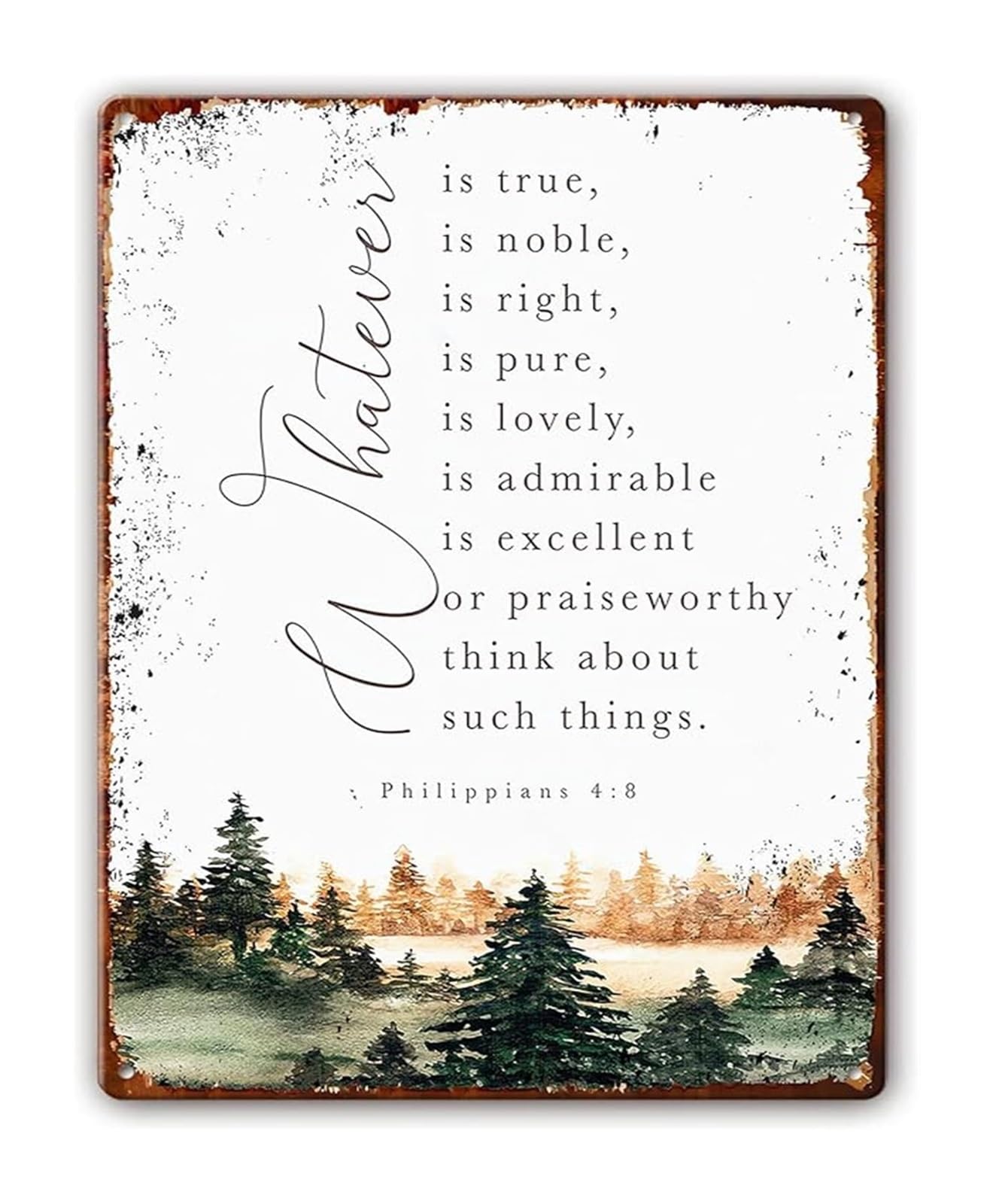 FNYUVNFAF Philippians 4 8 Whatever Is True Metal Tin Sign Bible Verse Scripture Art Vintage Wall Decor for Home 8 X 12 in
