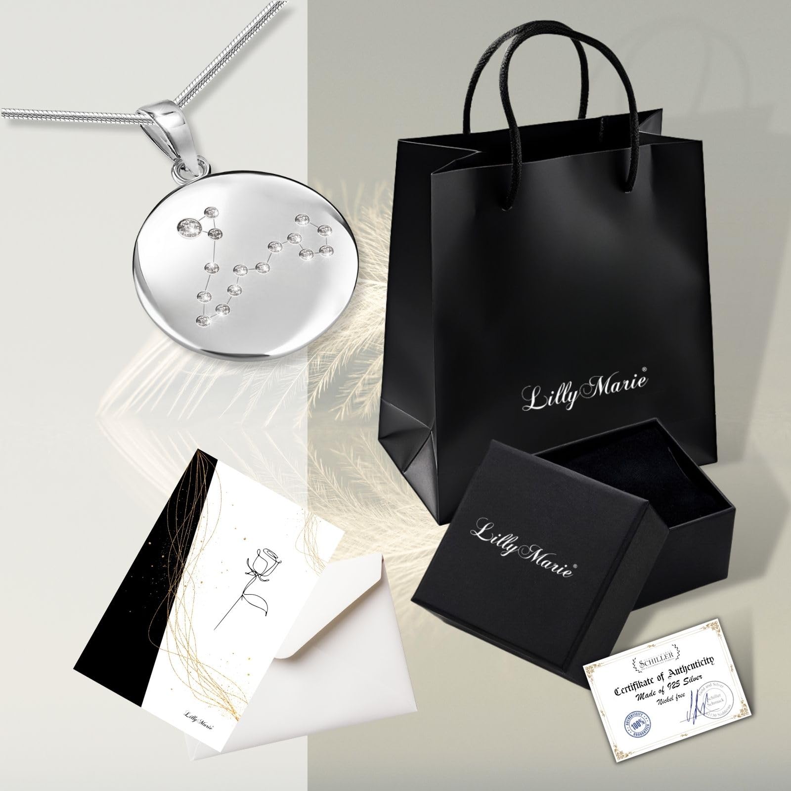 LillyMarie Sternzeichen Kette Silber 925 Personalisierte Halskette mit Anhänger Damen Geschenk für Frauen Weihnachten Geburtstag Valentinstag