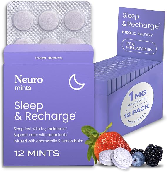 Neuro Rest & Relaxation Set 1mg Melatonin Meltaway Mints (72 Pieces) + Extended Supply Melatonin Tablets (144 Pieces) Sugar Free Fast-Dissolving Nighttime Aid with Chamomile, Lemon Balm & Elderber