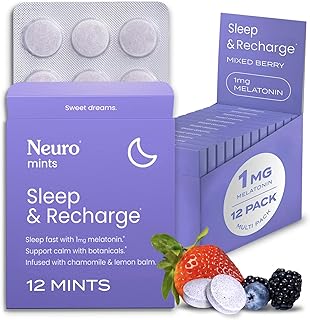 Neuro Melatonin 1 mg Sleep & Recharge Mints (144 Pieces) - Fast Dissolve Melatonin Sugar Free Mints with Lemon Balm & Chamomile for Better Sleep - Calm Sleep Supplement - Mixed Berry Flavor