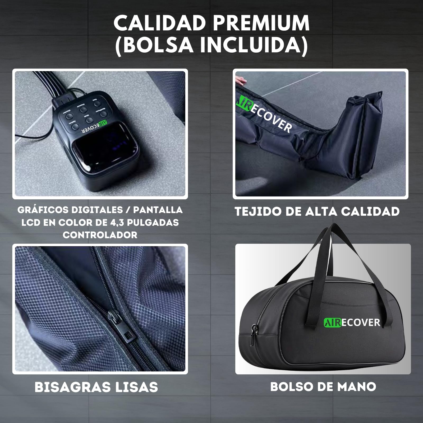 Presoterapia para Casa, Masajeador de Piernas Inalámbrico y Recargable, Botas de Compresión para Circulación, Recuperación Muscular, Drenaje Linfático y Celulitis, Batería de 4H (L)