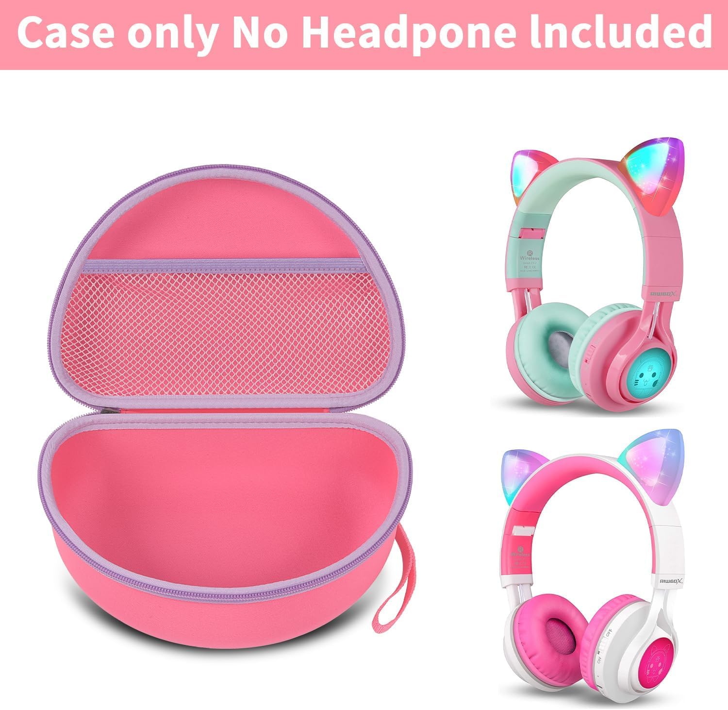 Headphone Case for Riwbox CT-7 Pink/for Jack CT-7S Cat Green 3.5mm/ for iClever IC-HS01/for Picun/for FosPower Bluetooth Wireless Over-Ear Headphones Headset Box Only,Rose Red - Image 3