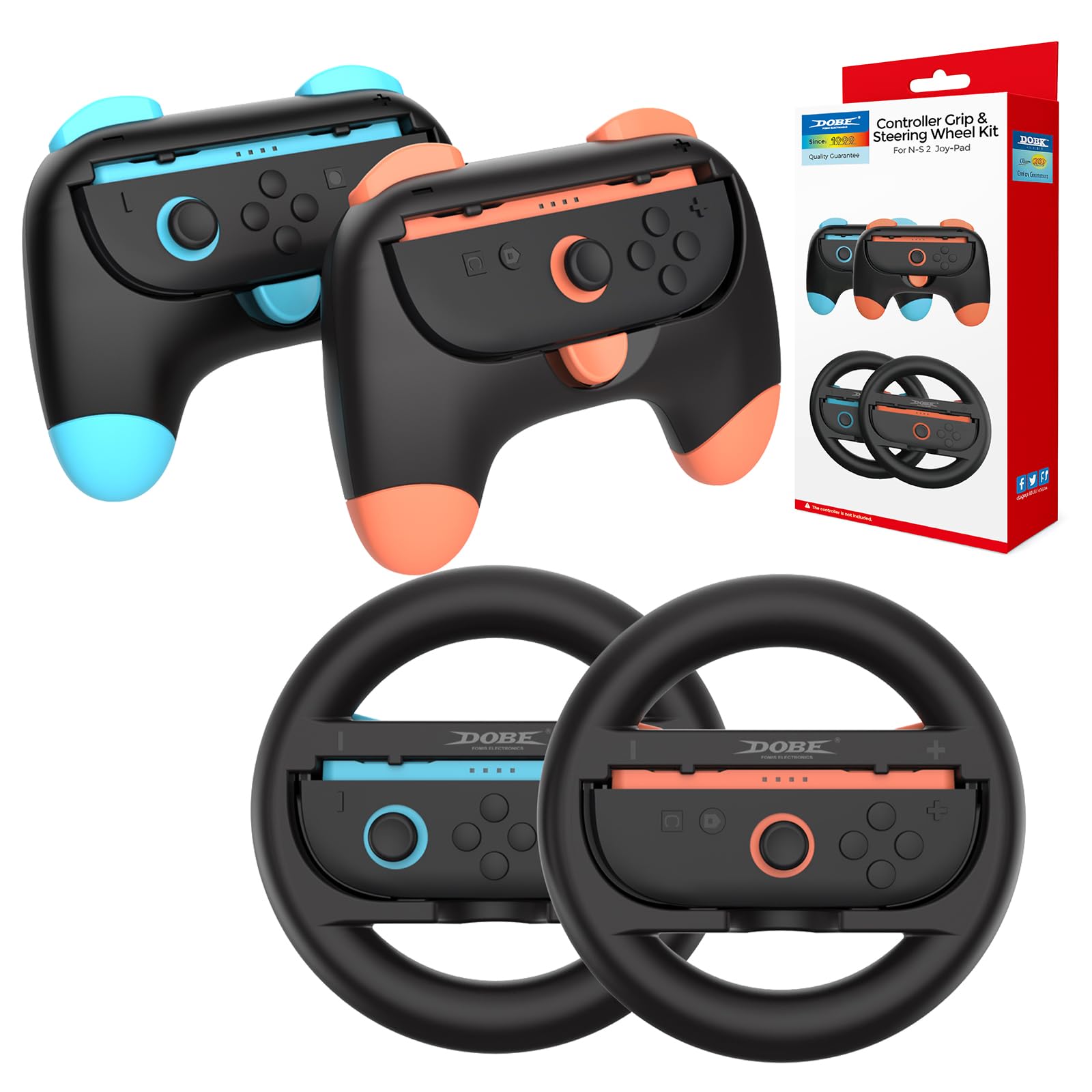 LONGYI Juego 4 en 1 con Volante de 2 Piezas y Empuñadura de 2 Piezas para Switch 2 , Volante de Carreras de Diseño Ergonómico y Agarre Cómodo Compatible con mario kart world wheel