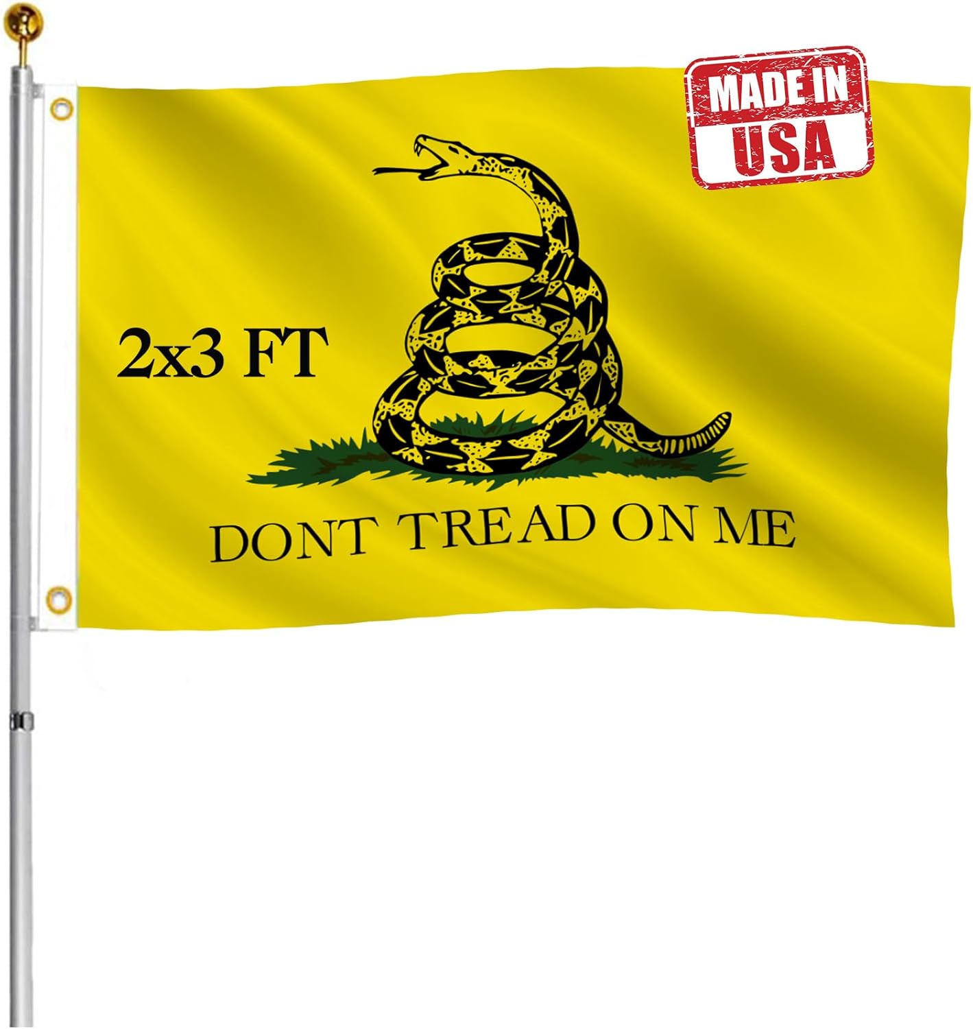 Embroidery Double Sided Gadsden Flag 2x3 Outdoor- 340D Heavy Duty Nylon Dont Tread On Me Flags Banner- Libertarian Flag Canvas Header with Powerful Snake