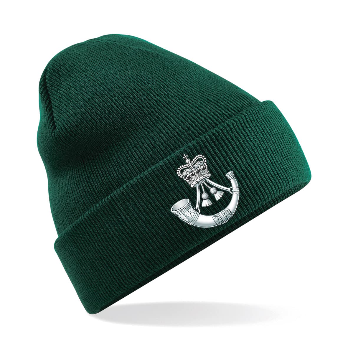 PSave The Rifles Insignia Mens Premium Embroidered Beanie Hat, Bob Hat British Army Military (Green)