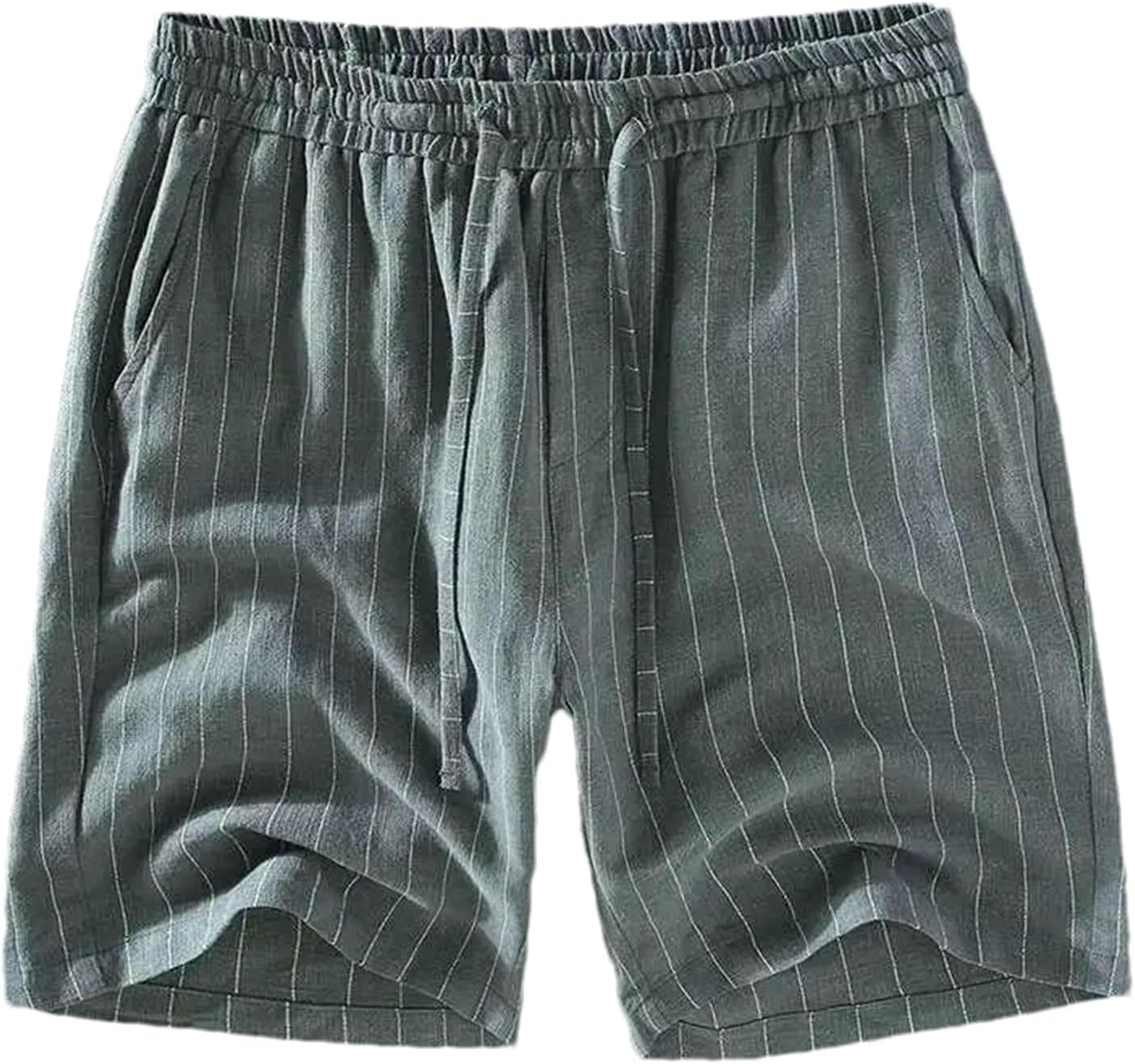 Men Cotton Linen Beach Shorts Summer Breathable Comfortable Striped Drawstring Cropped Hawaiian Vacation Shorts Pants