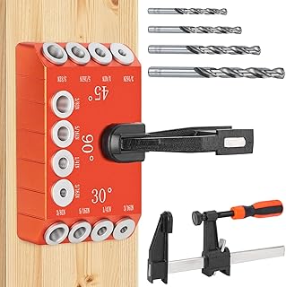 Steel DN Mate Aluminum Multi-Angle Drill Guide with F Clamp, 30 45 90 Degree 4 Sizes Guide Track Cable Railing Kit Stair Deck Template Jig for Straight and Angle Hole Wood Post, DG12