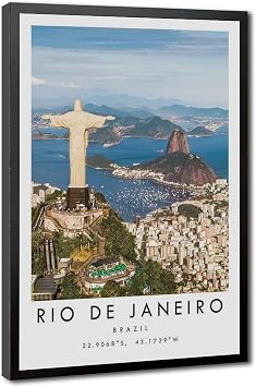 HKXAG Rio De Janeiro Print Brazil Travel Poster Christ The Redeemer Canvas Poster Wall Art Decor Print Picture Paintings for Living Room Bedroom Decoration Black Frame 12x18in