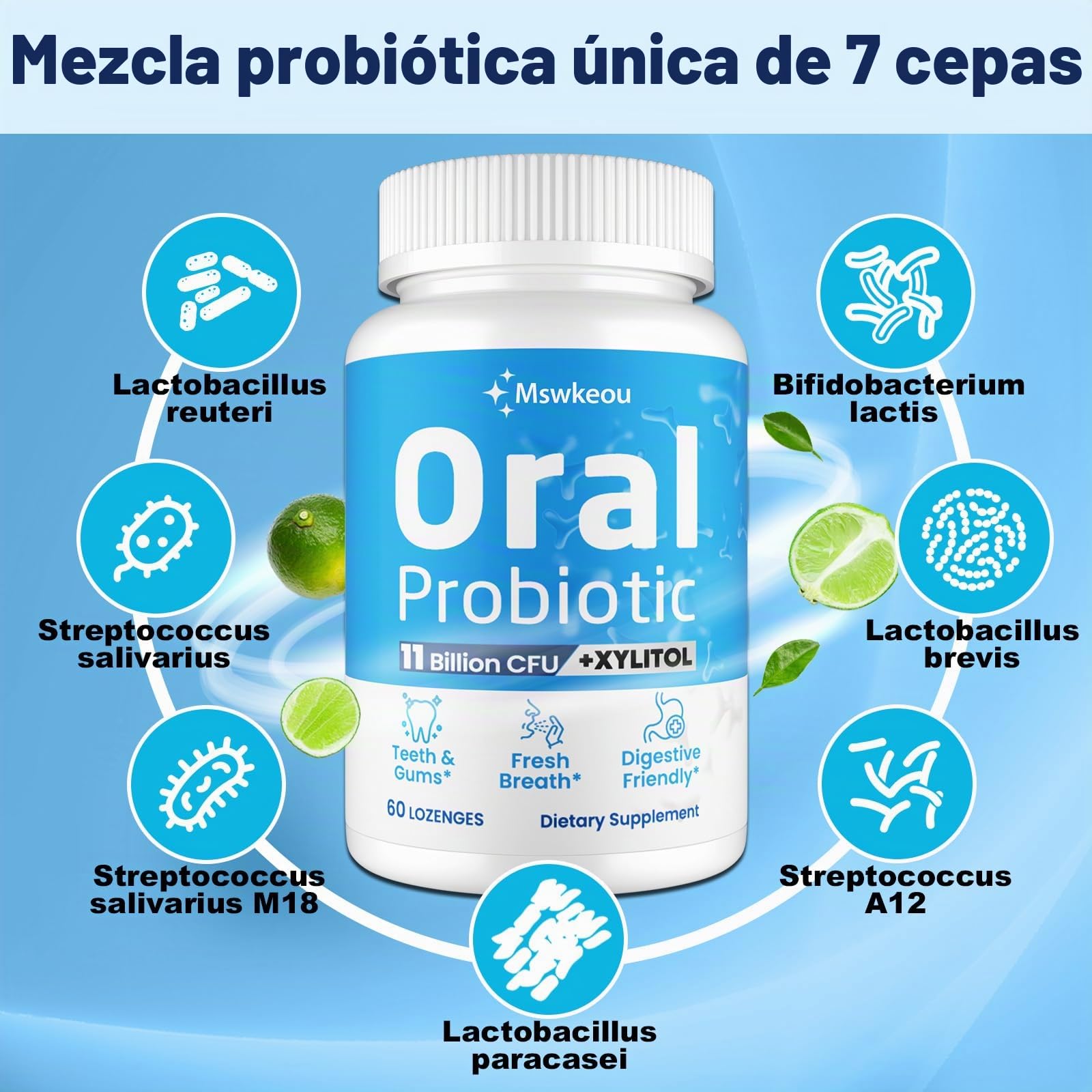 Probióticos orales para boca Mal aliento para adultos, 11 mil millones de CFU, los mejores probióticos dentales orales para dientes y encías, boca seca, restauración de encías, aliento fresco