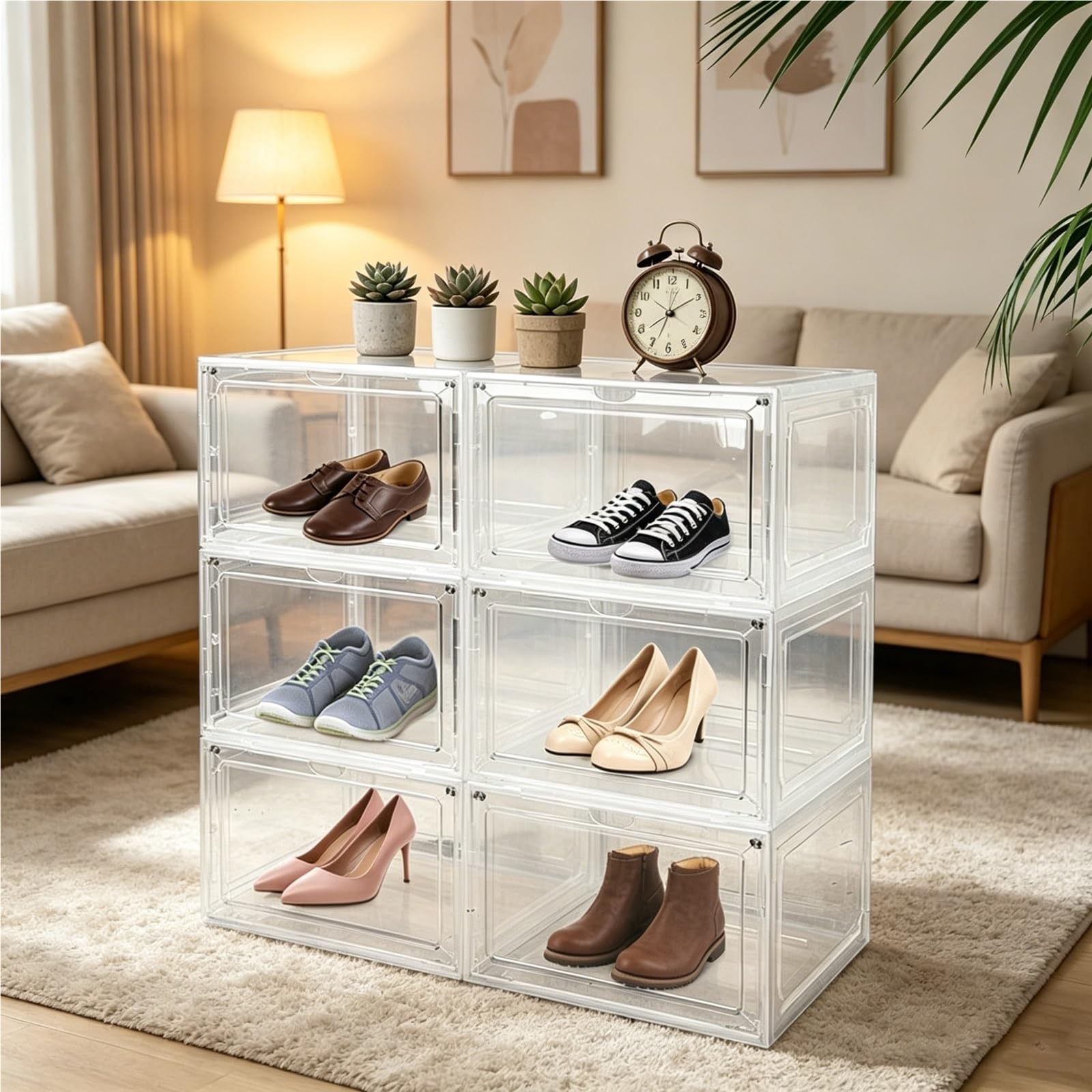 TYNGBT Transparent Stackable Shoe Boxes, Extra-Large Front-Opening Shoe Storage, Clear Plastic Shoe Organizer for Sneakers and Footwear