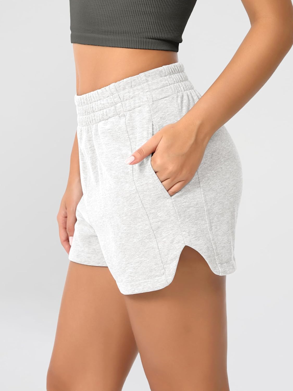 ODODOS Women's Sweat Shorts Cotton French Terry Curved Hem Workout Casual Relaxed Lounge Shorts with Pockets - Image 4