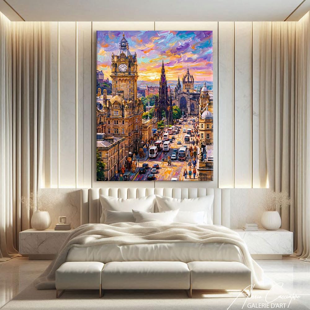 Alessio Cacciatore Quadro Città del Mondo - Decorazione da parete paesaggio urbano - Stampa su tela astratta - Quadro da parete decorativo moderno - Poster Edimburgo (40 x 30 cm)