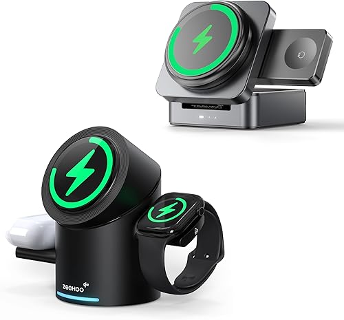 ZEEHOO Estación de carga inalámbrica magnética plegable 3 en 1 para iPhone 17/16/15/14/13/12