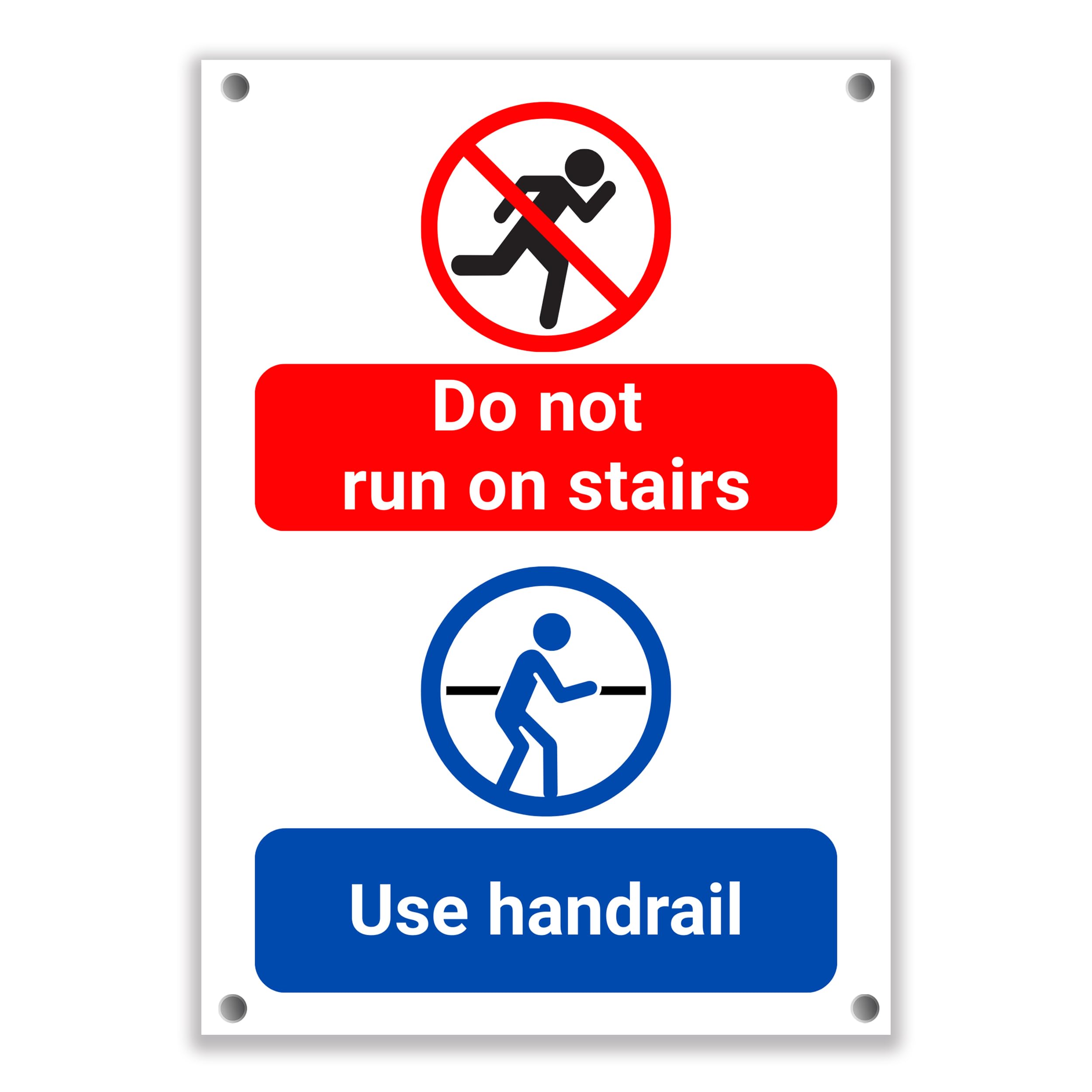 LP Lifestyle Do Not Run on Stairs Sign – Weatherproof Rust-Free PVC Stair Safety Sign, Durable Waterproof Plastic Notice, Use Handrail Warning for Buildings No.294 (A4 (210mm x 297mm) – Holes)
