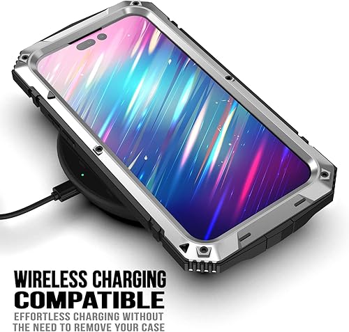 Miniatura 2 de JGY - Funda de metal para iPhone 14 Pro Max con protector de pantalla y función atril, funda para cámara, resistente armadura militar, duradera,