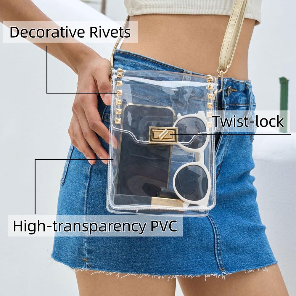 Clear Cell Phone Crossbody Bag, Women Small Clear Clutch Purse Cute Transparent PVC Shoulder Bag Stadium Approved for Women Cell Phone Bags Wallet Purse - Image 4