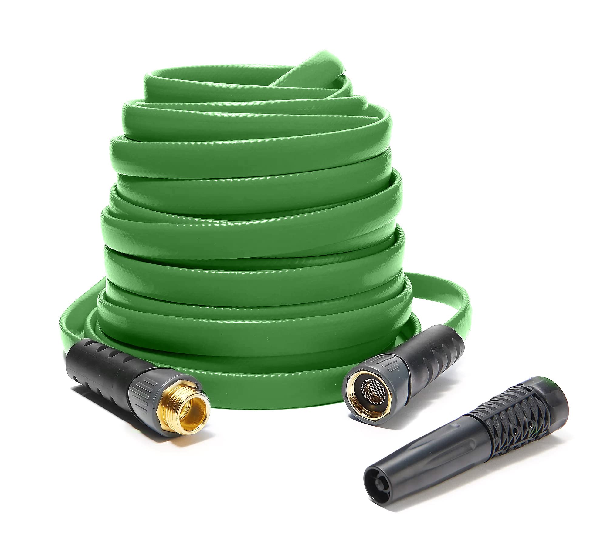 Bernini No Kink 50' Rubber Garden Hose is Lightweight, Compact and Keeps Water Flowing with XFlex Technology, 5/8 in. x 50 ft, Lays Flat for Easy Storage, Expands for High Flow Rate (50', Green)
