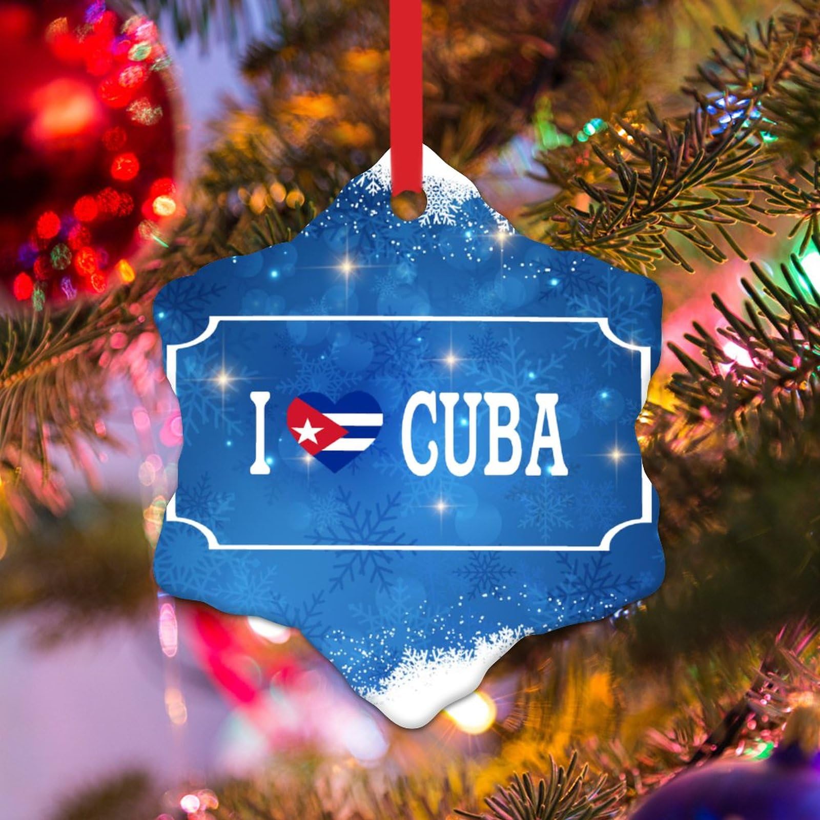 WoGuangisFlag of Cuba Xmas Tree Ornament Country National Christmas Decorations Cuba I Love Ceramic Ornament Xmas Keepsake 3in to New Home Decor