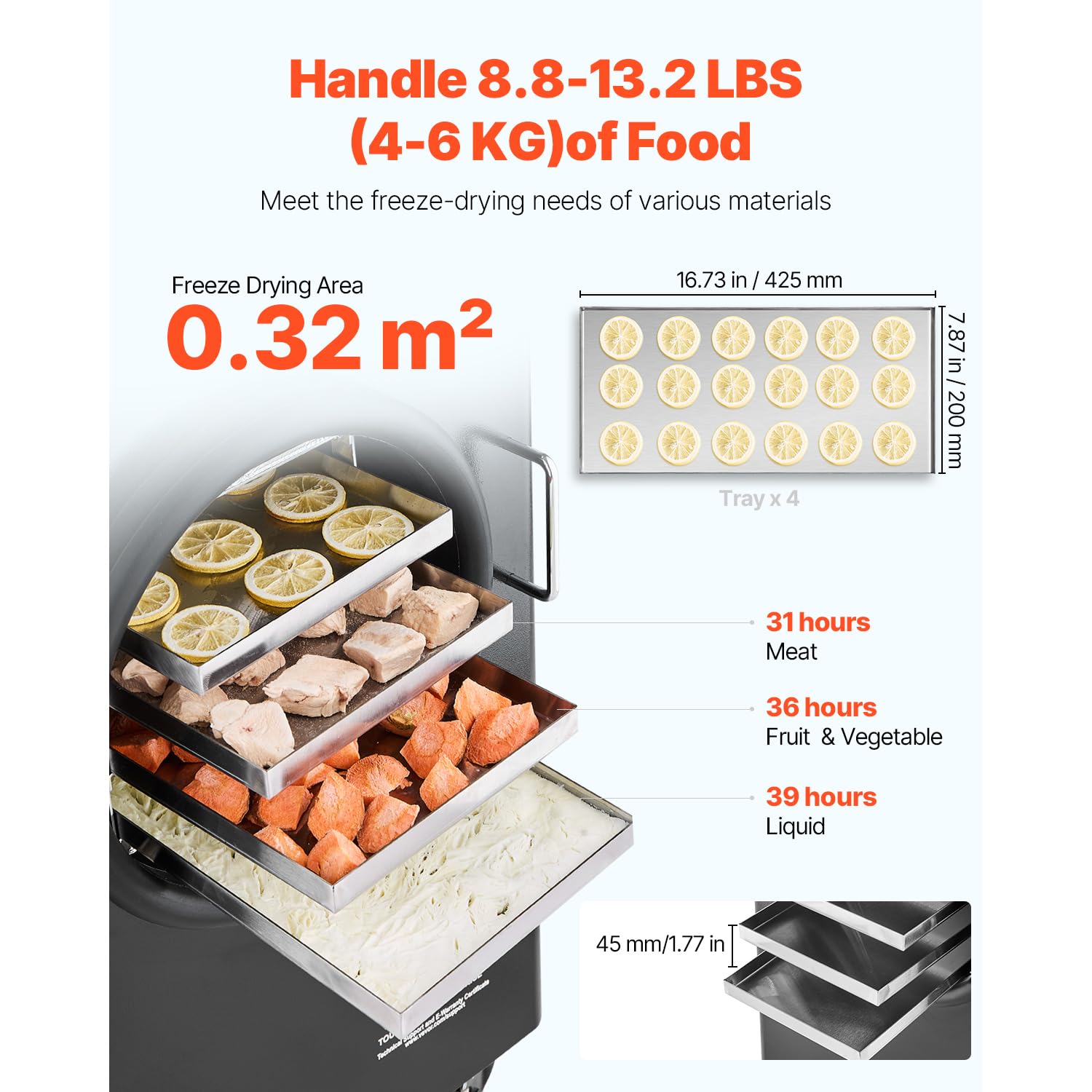 Happybuy Vacuum Freeze Dryer Machine, 8.8-13.2 LBS/Batch Capacity with 4-Layer Trays, Adjustable Timer & Temperature Control, for Fruits, Vegetables, Meat, and More, Black